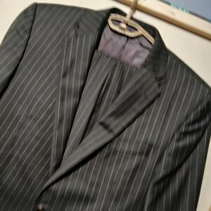 Hickey Freeman Charcoal Pinstripe Suit